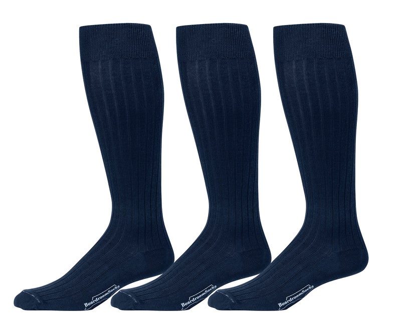 BoardroomSocks Cotton Knee High Dress Socks for Men - Classic Over the Calf Dark Navy - Image 1